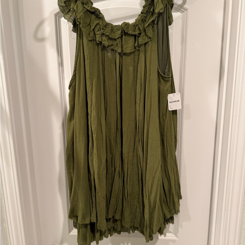 Free People Ruffled Olive Green Women's Top